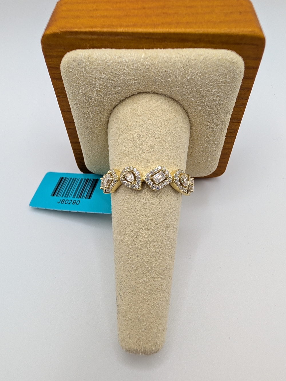 Gold Tone Diamond Halo Link Ring - White Crystal Accents